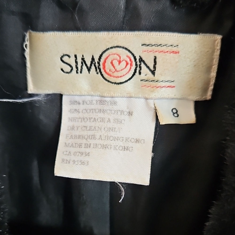 Vintage Simons Black Floral Fake Leather Blazer with Faux Fur Collar - Picture 2 of 8